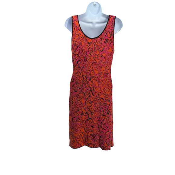 DAMASK Pink and Orange Knit Sleeveless Shift Midi Dress Small Boho Print Groovy - Picture 3 of 5